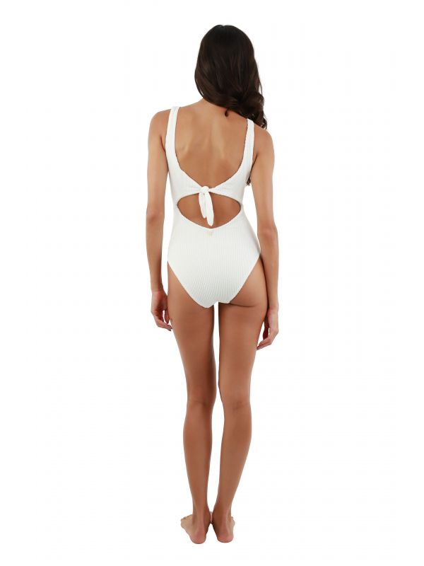 Textured White One-Piece Swimsuit