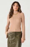 LS Mock Neck Ribbed Top - Camel Beige