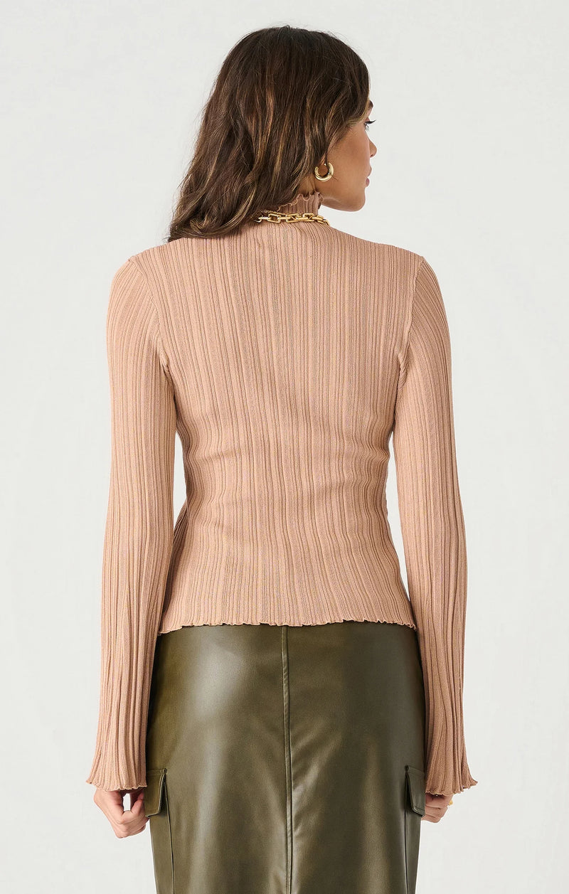 LS Mock Neck Ribbed Top - Camel Beige