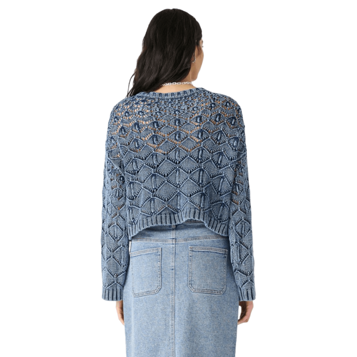 Long Sleeve Crochet Sweater - Washed Indigo