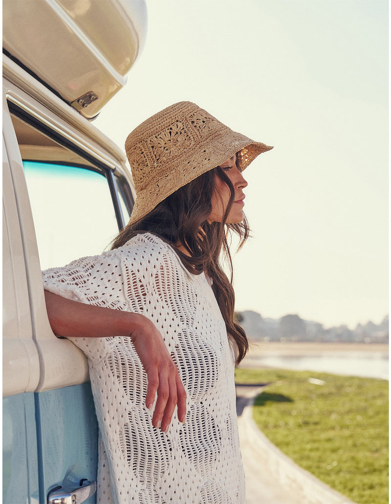Aalto Crochet Bucket Hat in Beige