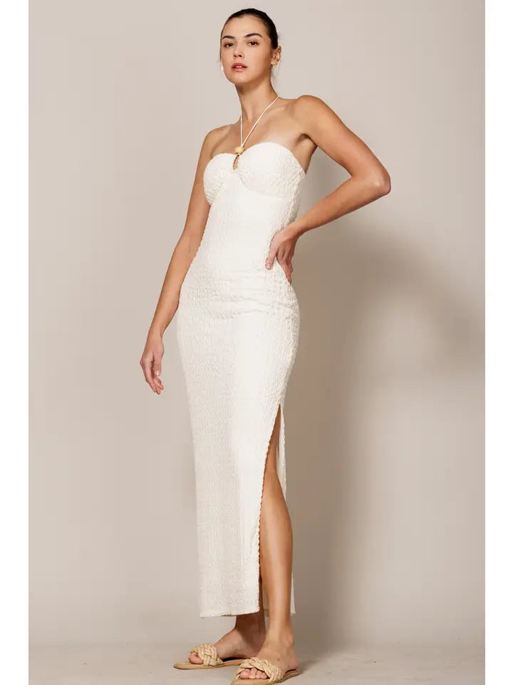Textured Knit Halter Neck Maxi Dress