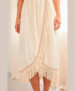 Kilian Fringed Midi Wrap Dress Ivory