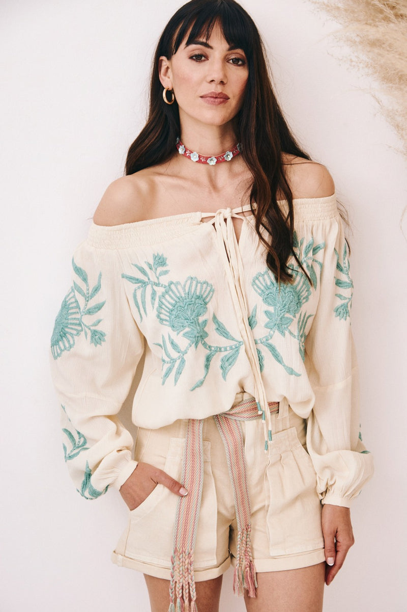 Embroidered Flowers Blouse