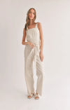 Gia Belted Denim Overall in Oatmeal