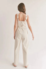 Gia Belted Denim Overall in Oatmeal