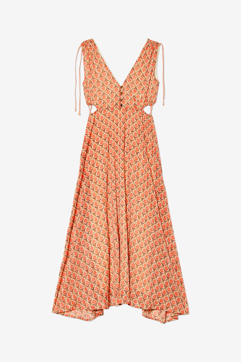 Printed Cut-Out Midi Dress