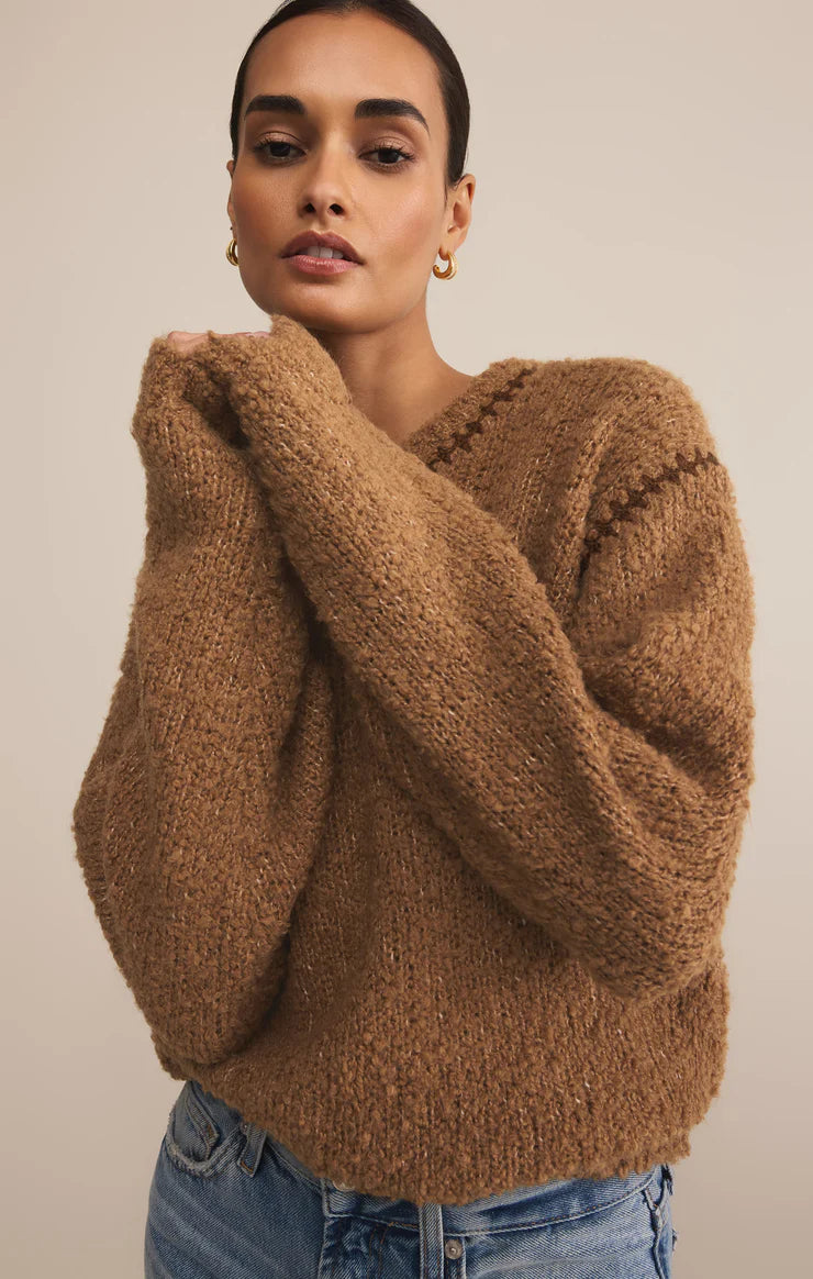Romnie Whipstitch Sweater- Coconut