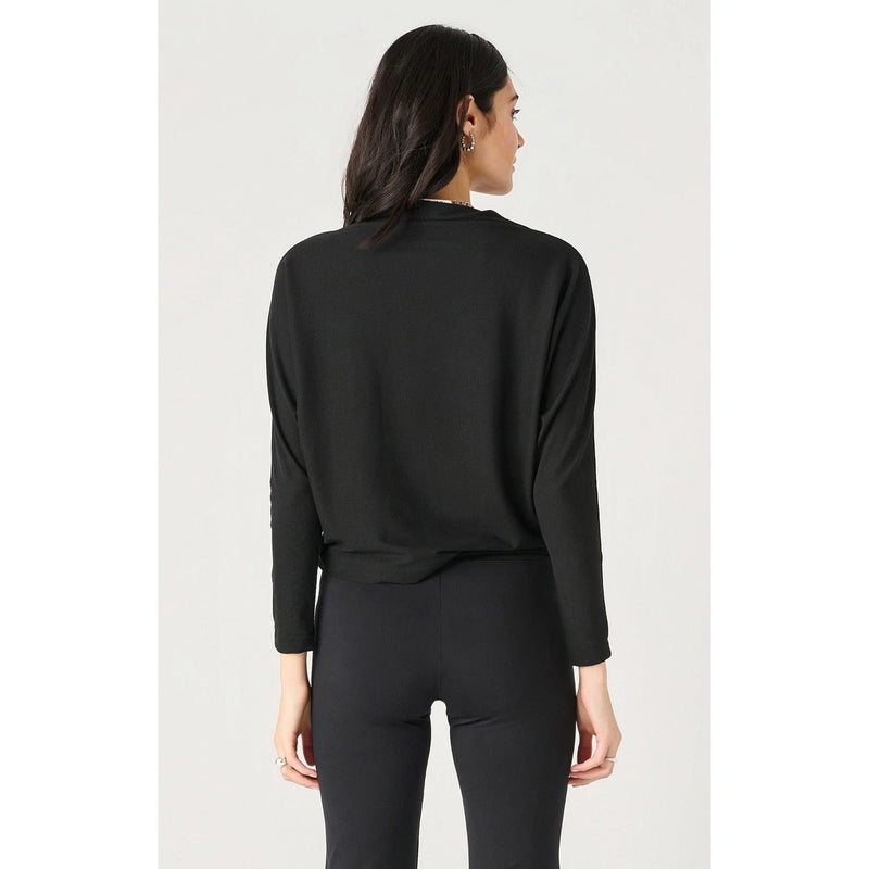 Long Sleeve Mock Neck Ribbed Top - Black