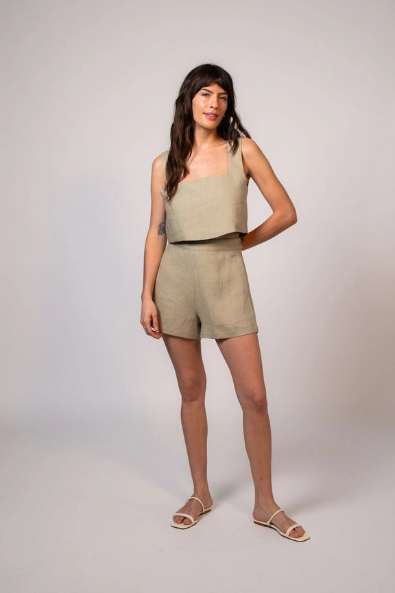 Dahlia Linen Top Sage