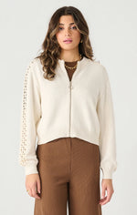 Crochet Sleeve Sweater Bomber by Dex