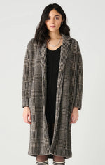 Long Sleeve Soft Knit Coat - Houndstooth Plaid