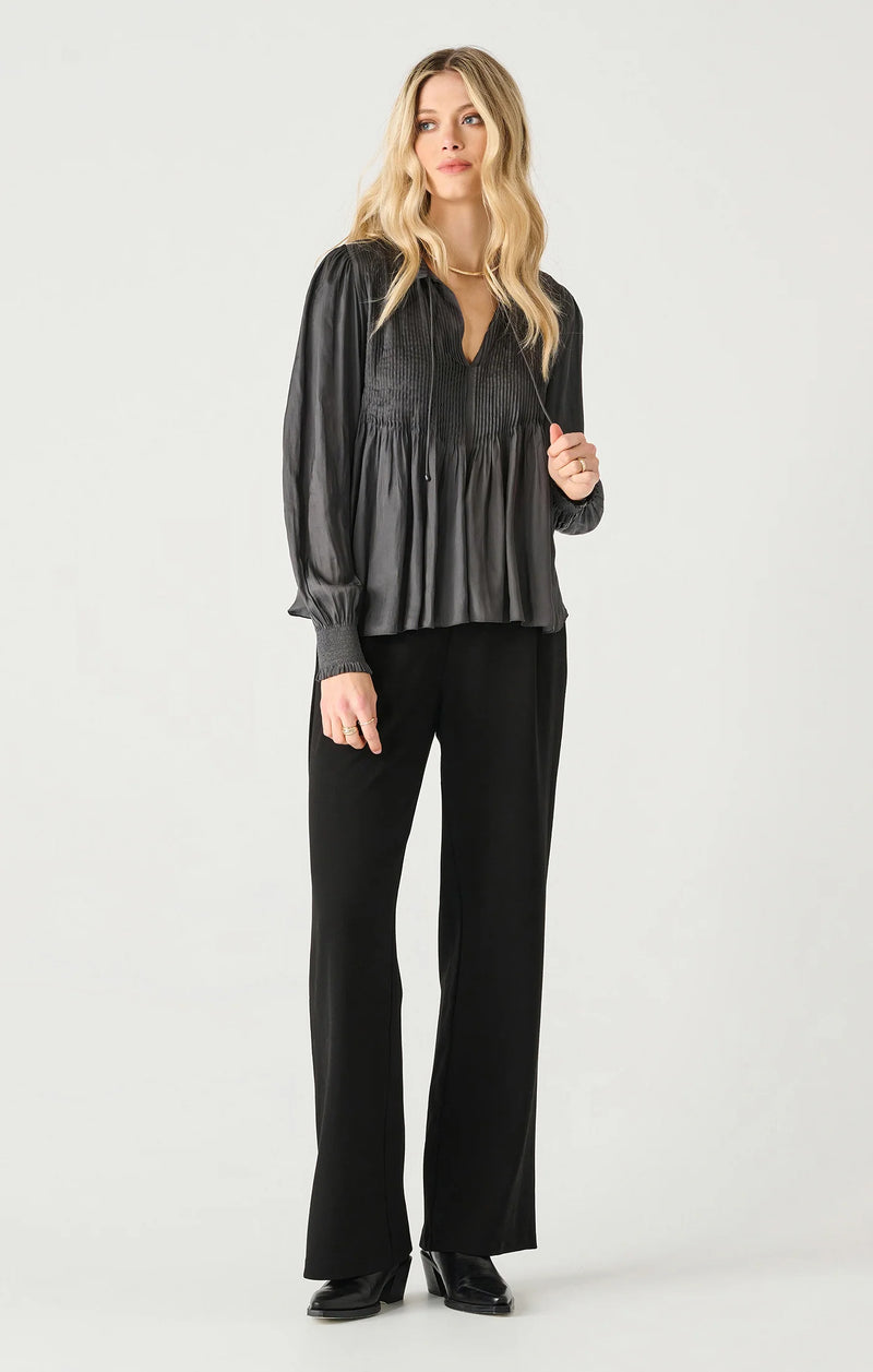 Black Tape Pintuck Long Sleeve Blouse Coal