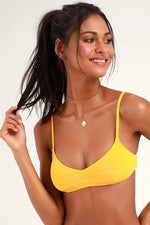 Flashdance Yellow Ribbed Bikini Top